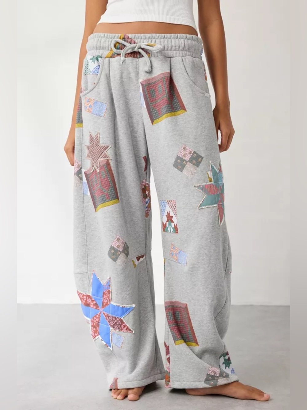 Out From Under Essential Patchwork Graphic Barrel Leg Sweatpant | Size Large - Picture 2 of 11